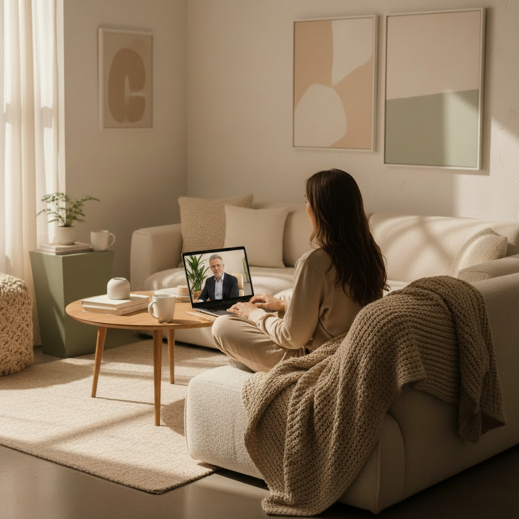 foto mulher com video e terapeuta